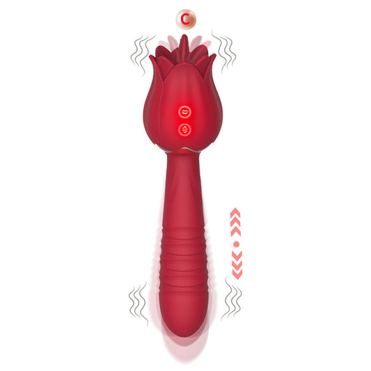Rose Garden Flower Girl Licking Telescopic Vibrator with Tongue