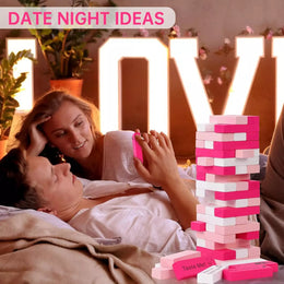 Couple Game Adults 54Pcs Pink Wooden Tower Game for Naughty Date Night Ideas