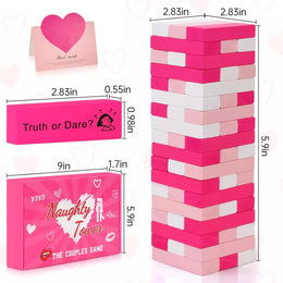 Couple Game Adults 54Pcs Pink Wooden Tower Game for Naughty Date Night Ideas