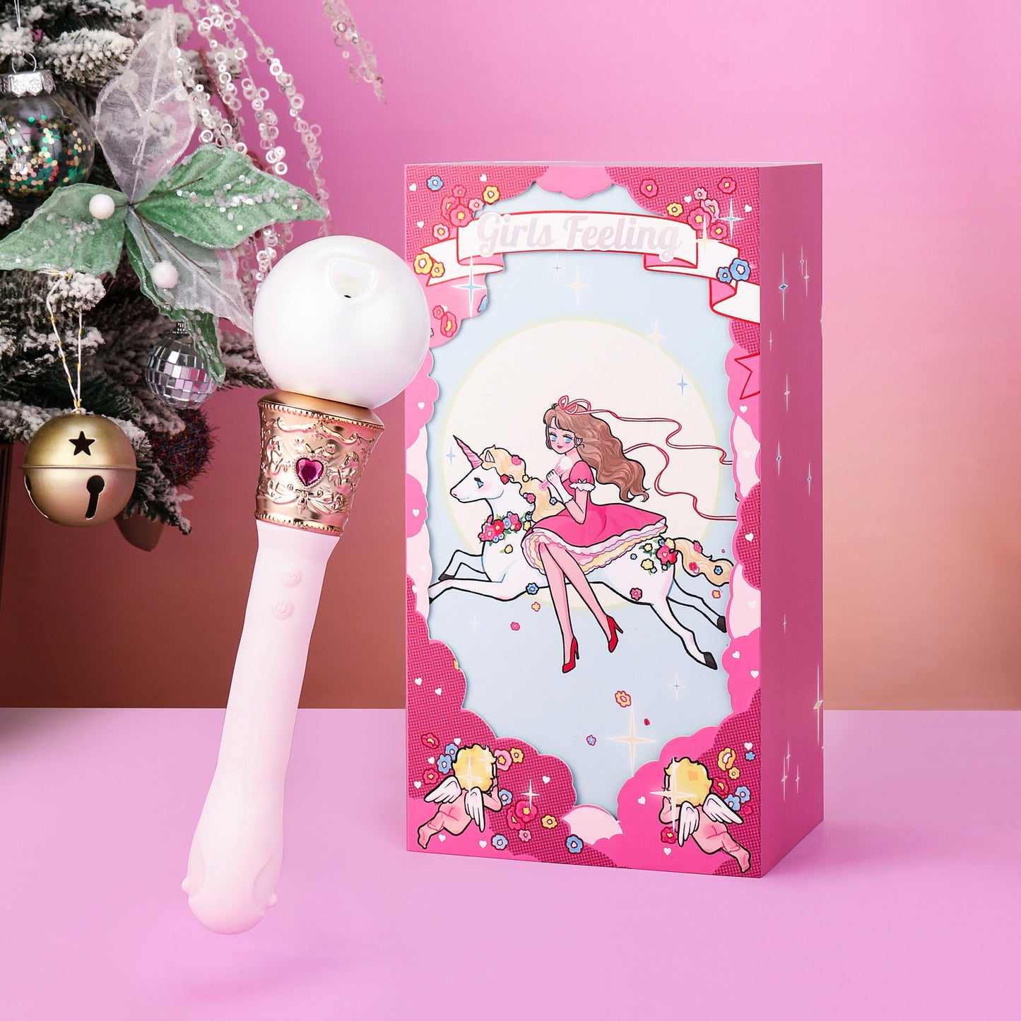 Girls Feeling 2-in-1 Unicorn Fairy Wand Vibrator with 8 suction & 10 vibrating modes