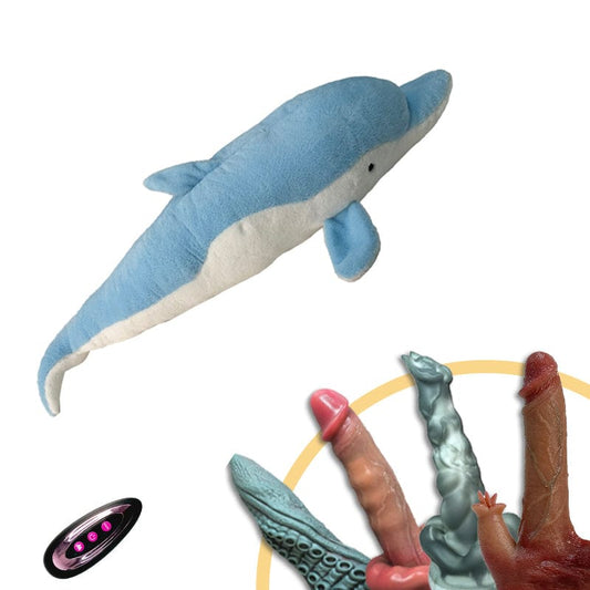 Dolphin Plush Dildo Machine Thrusting Licking Dildo Machine Sex Toy With Remote Control