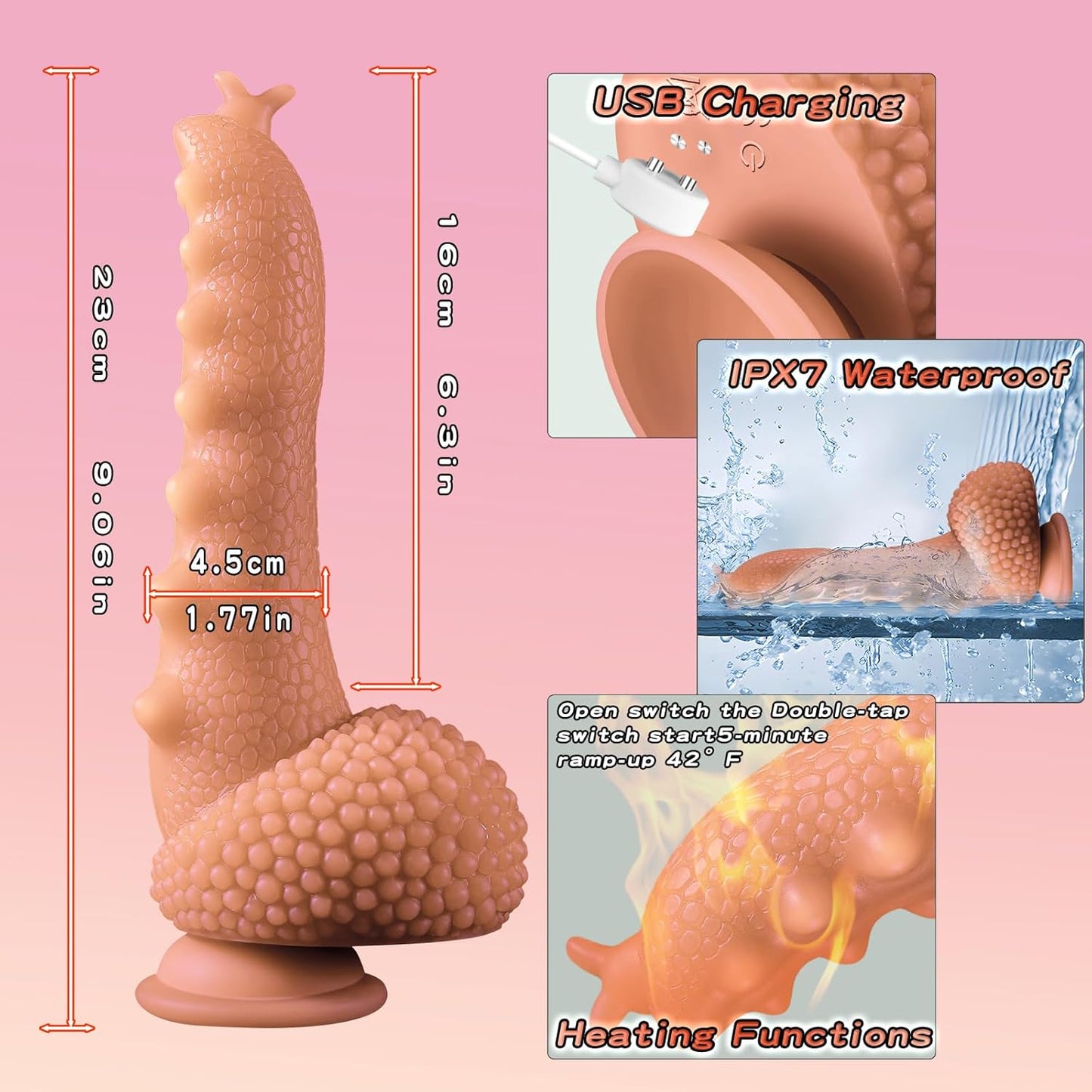 9.06‘’ Thrusting Monster Snail Dildo Vibrator with 3 Thrusting & 9 Vibrating Modes