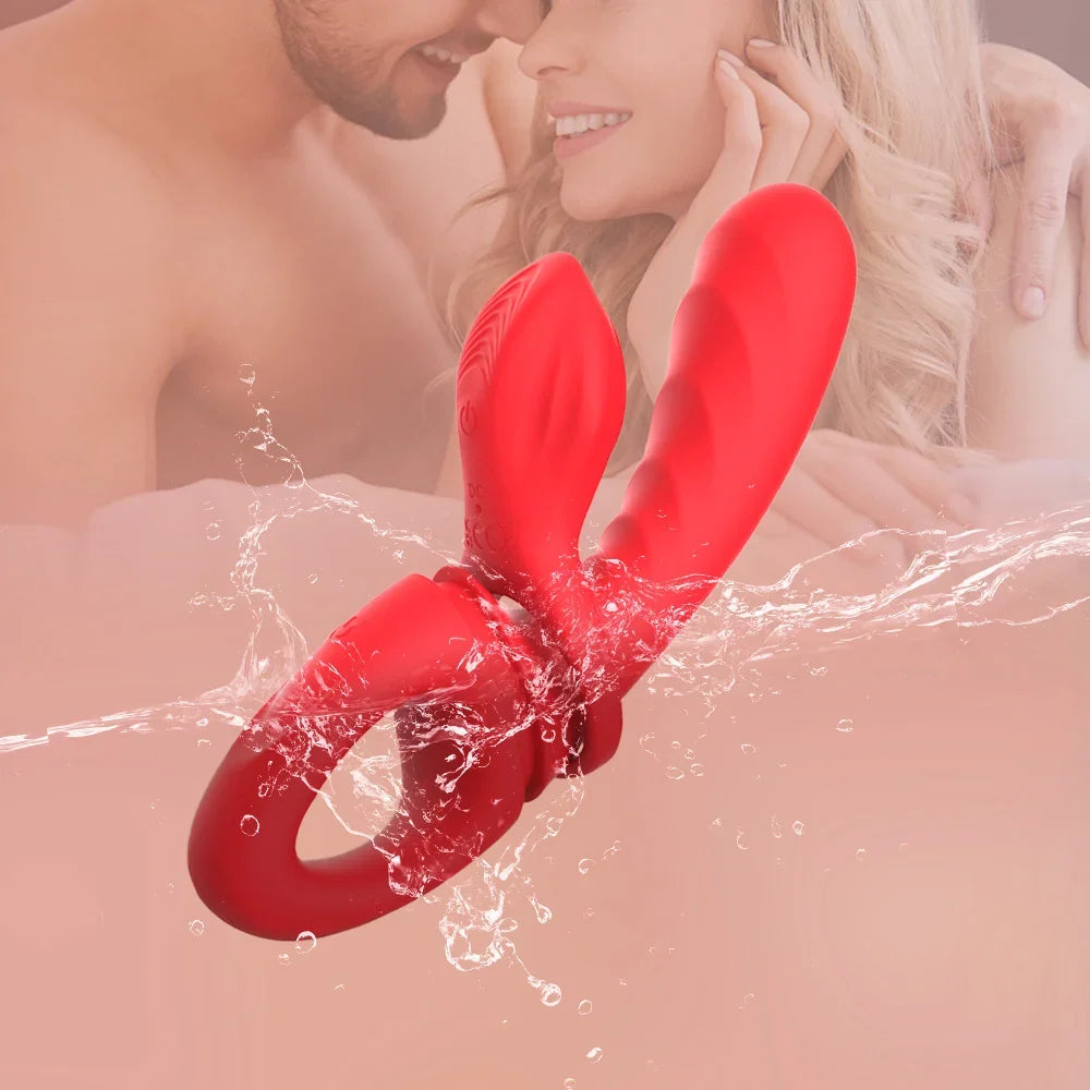 Red Silicone Cock Ring Vibrator for Women Multi Function Clit G Spot Adult Sex Toy